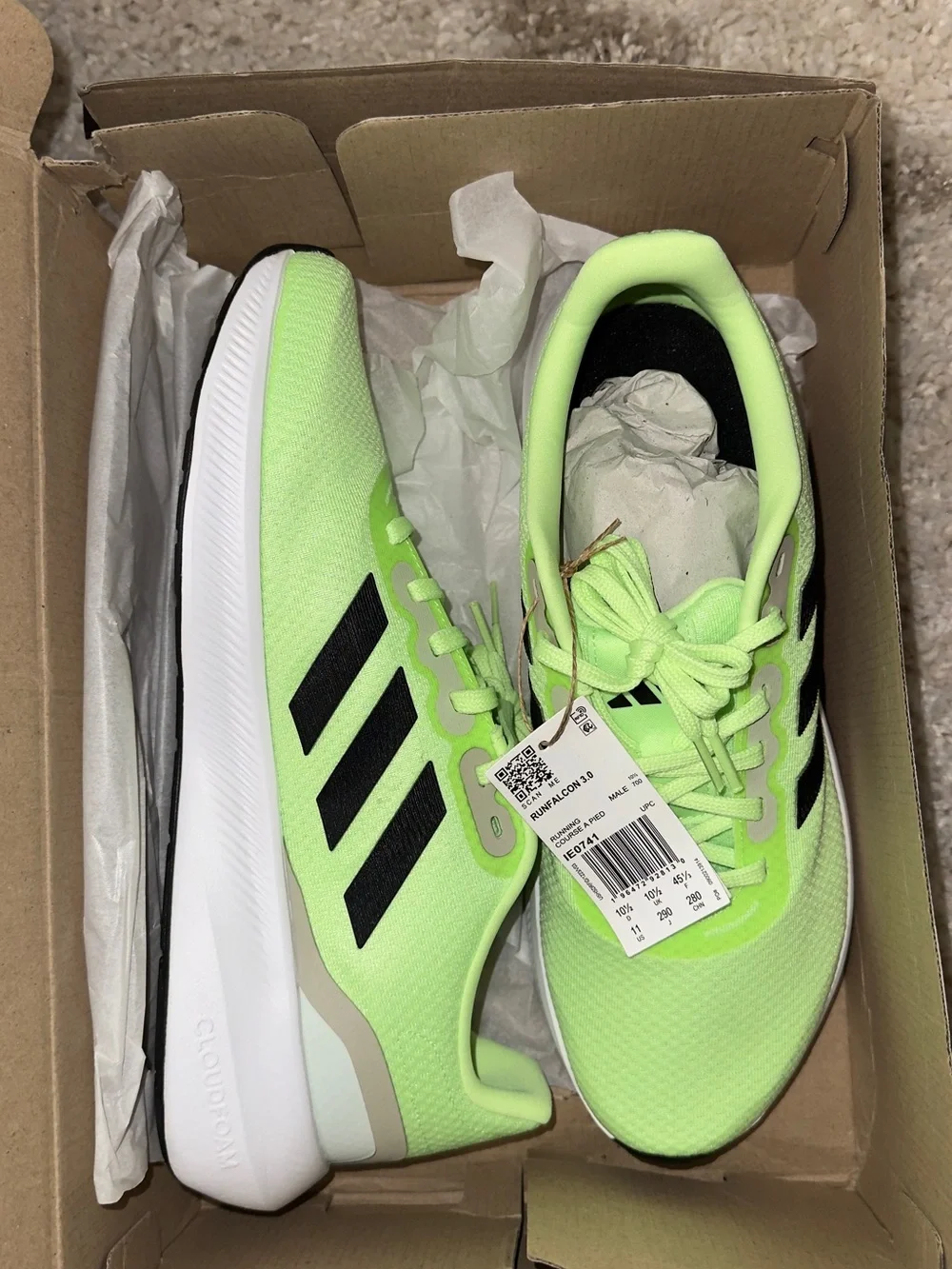 adidas Runfalcon 3.0 Neon Lime/Black Shoe Box Label
